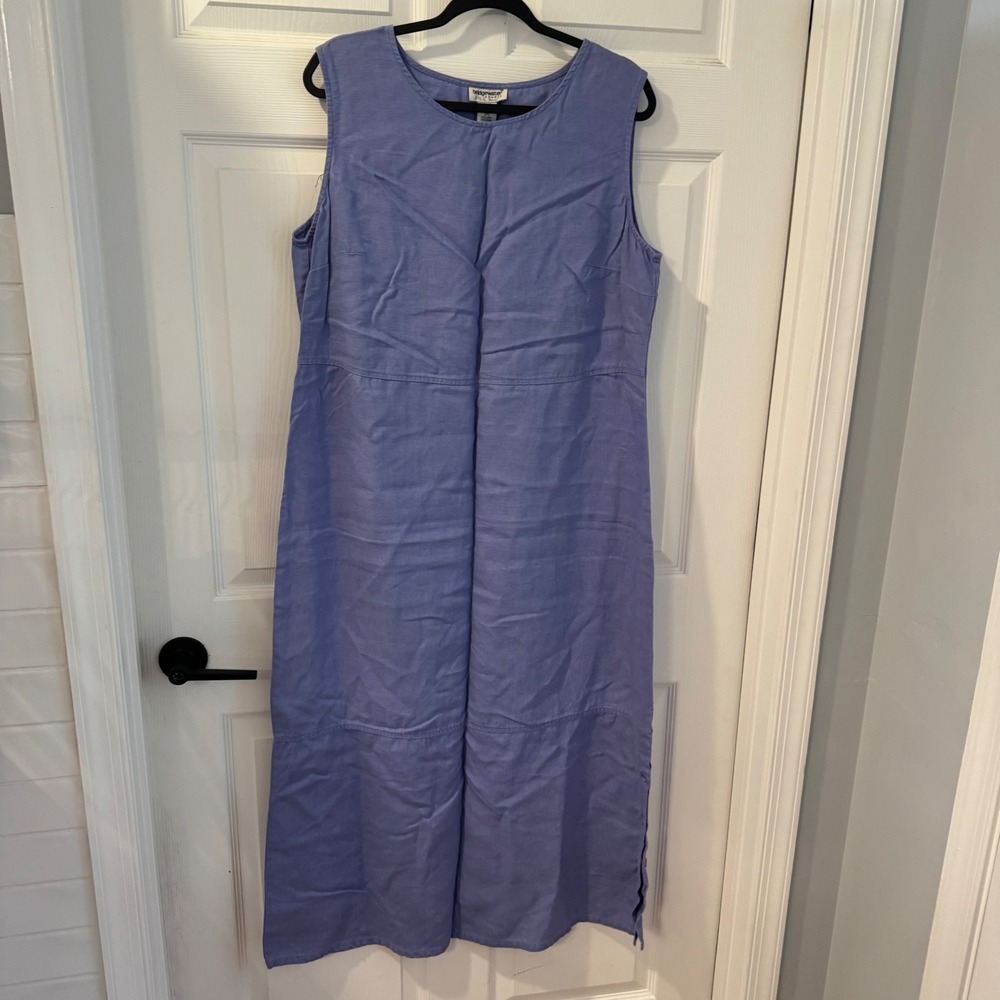 Bridgewater Studio Linen Maxi Dress Womens 16WT Blue Good Sleeveless Side Button